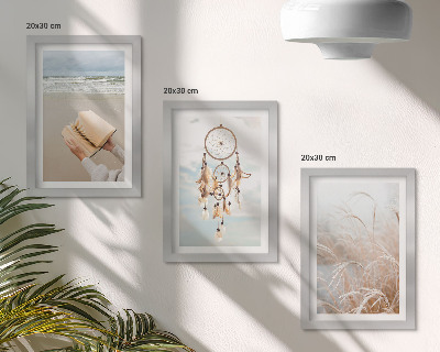 Tríptico enmarcado Paisajes apacibles, delicadas vistas veraniegas, estilo bohemio.