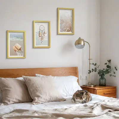 Tríptico enmarcado paisajes apacibles con delicadas vistas veraniegas de estilo bohemio
