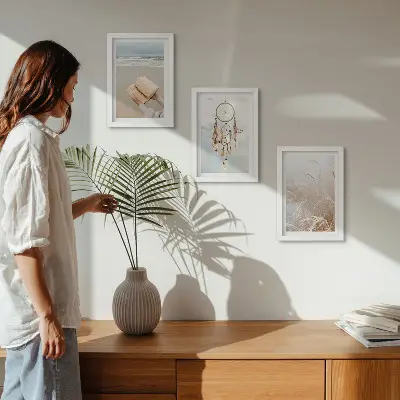 Tríptico enmarcado paisajes apacibles con delicadas vistas veraniegas de estilo bohemio