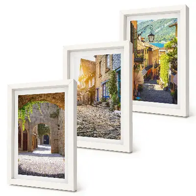 Juego de 3 cuadros decorativos con diseño de calles encantadoras con edificios y portones de piedra