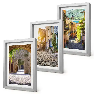 Juego de 3 cuadros decorativos con diseño de calles encantadoras con edificios y portones de piedra
