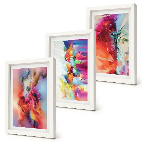 Juego de 3 cuadros decorativos con diseño de abstracciones coloridas y formas dinámicas