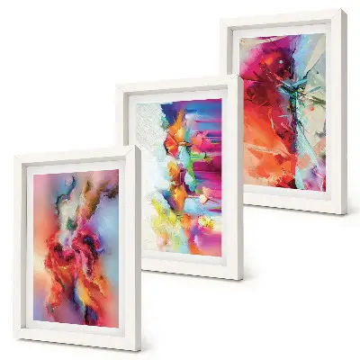 Juego de 3 cuadros decorativos con diseño de abstracciones coloridas y formas dinámicas