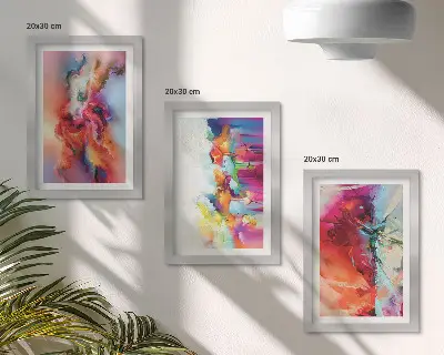 Juego de 3 cuadros decorativos con diseño de abstracciones coloridas y formas dinámicas