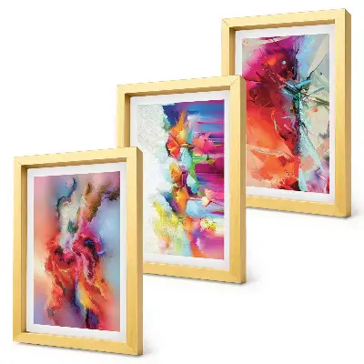 Juego de 3 cuadros decorativos con diseño de abstracciones coloridas y formas dinámicas