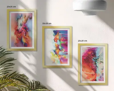 Juego de 3 cuadros decorativos con diseño de abstracciones coloridas y formas dinámicas