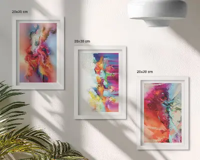Juego de 3 cuadros decorativos con diseño de abstracciones coloridas y formas dinámicas