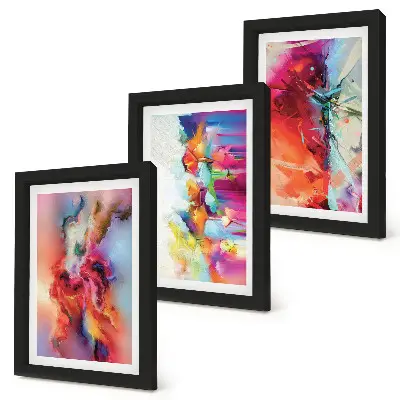 Juego de 3 cuadros decorativos con diseño de abstracciones coloridas y formas dinámicas