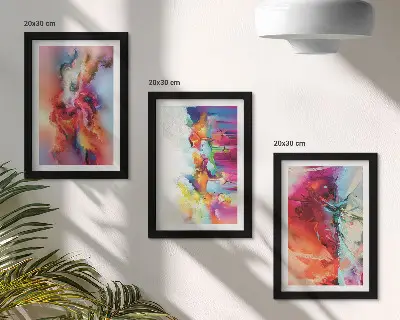 Juego de 3 cuadros decorativos con diseño de abstracciones coloridas y formas dinámicas