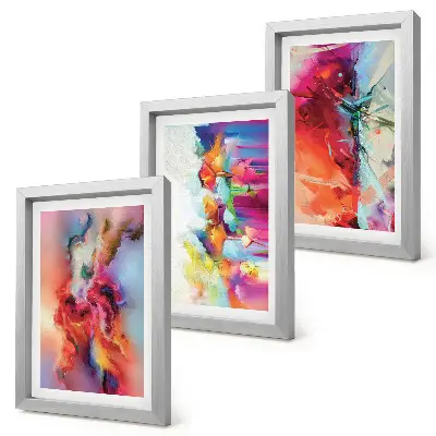 Juego de 3 cuadros decorativos con diseño de abstracciones coloridas y formas dinámicas