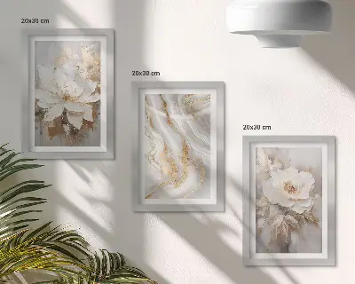 Juego de 3 cuadros decorativos con diseño de flores y patrón abstracto de mármol