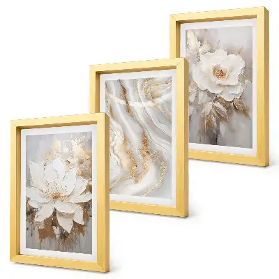 Juego de 3 cuadros decorativos con diseño de flores y patrón abstracto de mármol