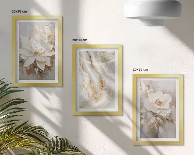 Juego de 3 cuadros decorativos con diseño de flores y patrón abstracto de mármol