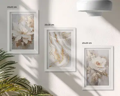 Juego de 3 cuadros decorativos con diseño de flores y patrón abstracto de mármol