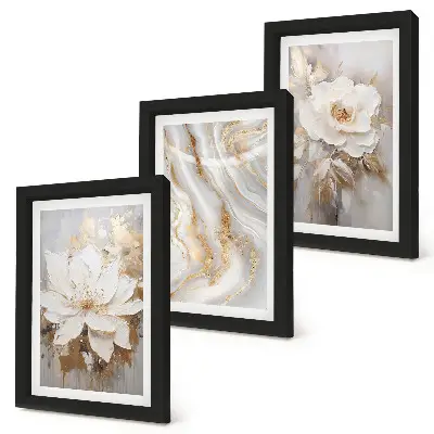 Juego de 3 cuadros decorativos con diseño de flores y patrón abstracto de mármol
