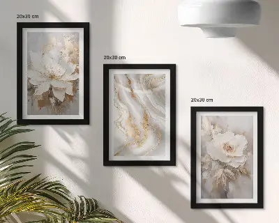 Juego de 3 cuadros decorativos con diseño de flores y patrón abstracto de mármol