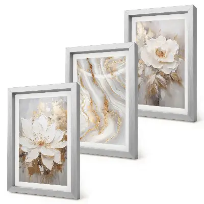 Juego de 3 cuadros decorativos con diseño de flores y patrón abstracto de mármol