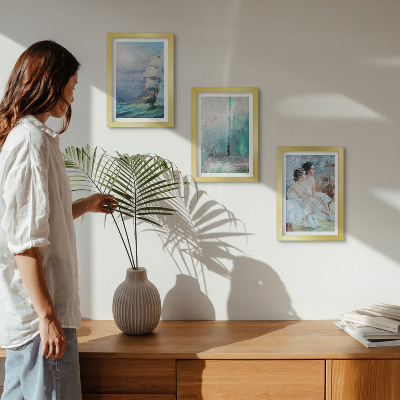 Tríptico enmarcado Barco en el mar, retrato abstracto de bailarinas