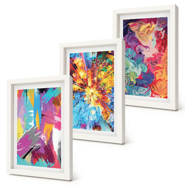 Juego de 3 cuadros decorativos Abstracciones pictóricas coloridas con patrones dinámicos
