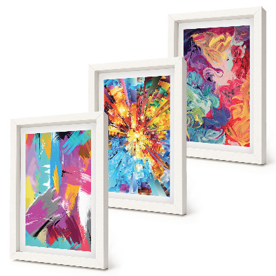 Juego de 3 cuadros decorativos Abstracciones pictóricas coloridas con patrones dinámicos