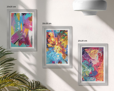 Juego de 3 cuadros decorativos Abstracciones pictóricas coloridas con patrones dinámicos