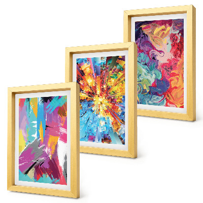 Juego de 3 cuadros decorativos Abstracciones pictóricas coloridas con patrones dinámicos