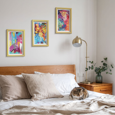 Juego de 3 cuadros decorativos Abstracciones pictóricas coloridas con patrones dinámicos