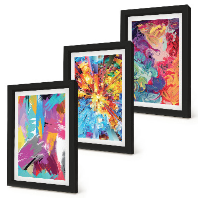 Juego de 3 cuadros decorativos Abstracciones pictóricas coloridas con patrones dinámicos