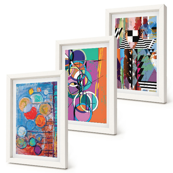 Tríptico enmarcado Abstracciones coloridas con círculos y patrones geométricos