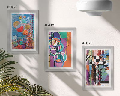 Tríptico enmarcado Abstracciones coloridas con círculos y patrones geométricos