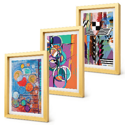 Tríptico enmarcado Abstracciones coloridas con círculos y patrones geométricos