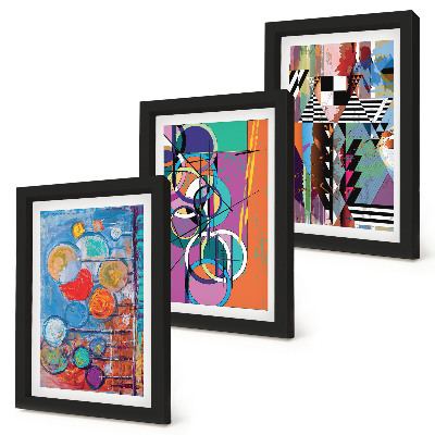 Tríptico enmarcado Abstracciones coloridas con círculos y patrones geométricos