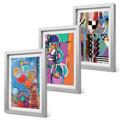 Tríptico enmarcado Abstracciones coloridas con círculos y patrones geométricos