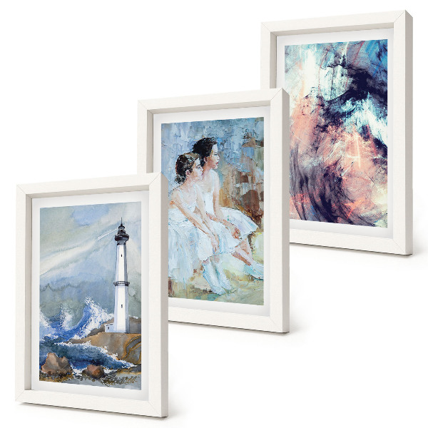 Juego de 3 cuadros decorativos Faro abstracto pintado y bailarines