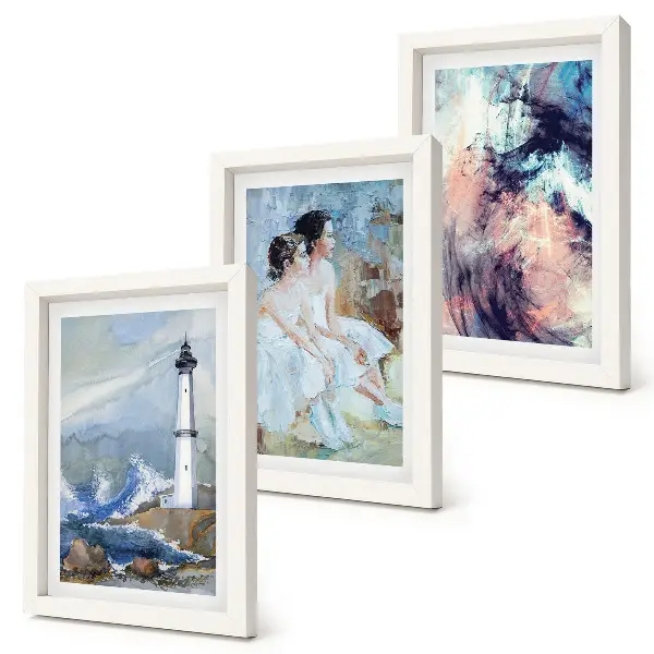 Juego de 3 cuadros decorativos faro abstracto y bailarines