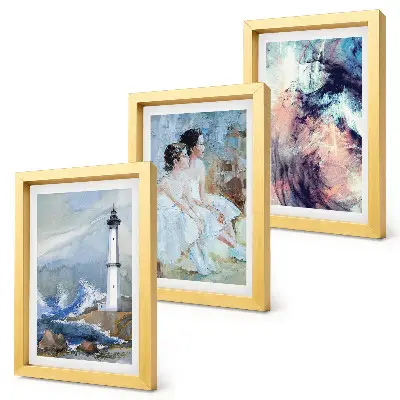 Juego de 3 cuadros decorativos faro abstracto y bailarines