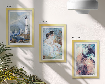 Juego de 3 cuadros decorativos Faro abstracto pintado y bailarines
