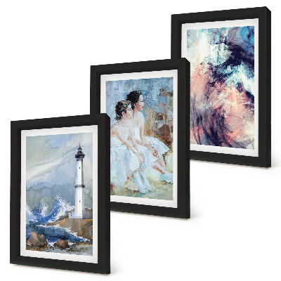 Juego de 3 cuadros decorativos Faro abstracto pintado y bailarines