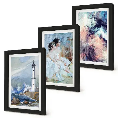 Juego de 3 cuadros decorativos faro abstracto y bailarines