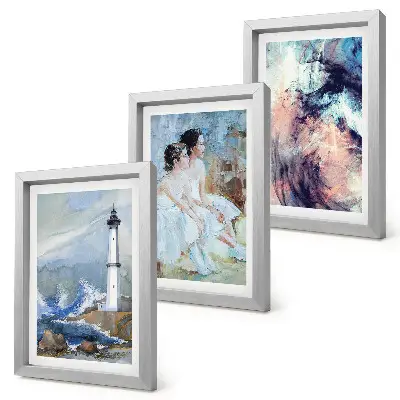 Juego de 3 cuadros decorativos faro abstracto y bailarines