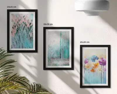 Juego de 3 cuadros decorativos con diseño de flores sobre fondo de colores pastel y delicados estampados
