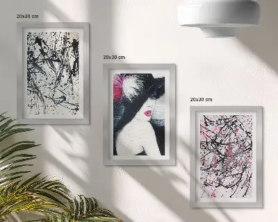 Tríptico de pintura abstracta de mujer con sombrero enmarcado