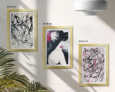 Tríptico de pintura abstracta de mujer con sombrero enmarcado