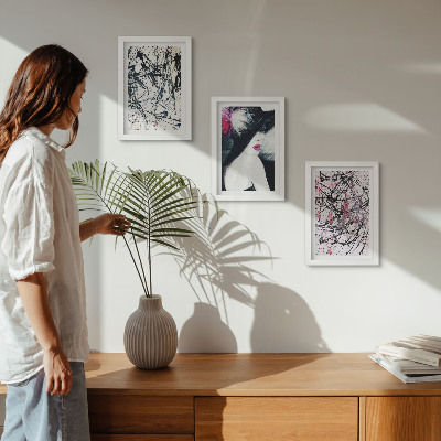 Tríptico enmarcado Patrones de pintura abstracta mujer con sombrero