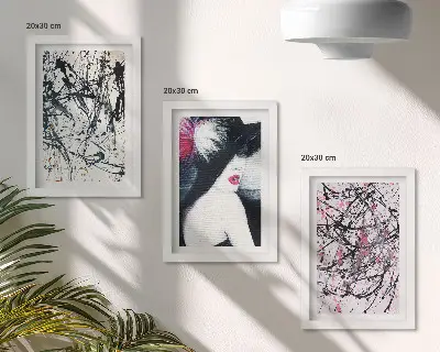 Tríptico de pintura abstracta de mujer con sombrero enmarcado