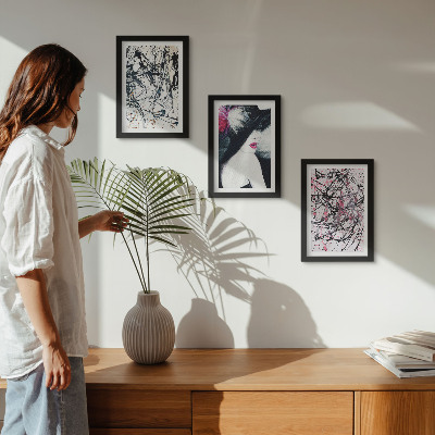 Tríptico enmarcado Patrones de pintura abstracta mujer con sombrero