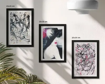 Tríptico de pintura abstracta de mujer con sombrero enmarcado