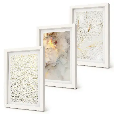 Juego de 3 cuadros decorativos de mármol abstracto con patrones lineales de hojas