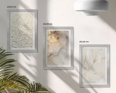 Juego de 3 cuadros decorativos de mármol abstracto con patrones lineales de hojas