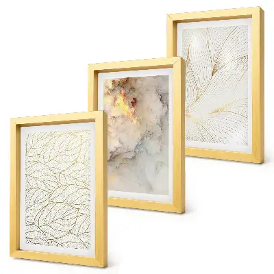 Juego de 3 cuadros decorativos de mármol abstracto con patrones lineales de hojas